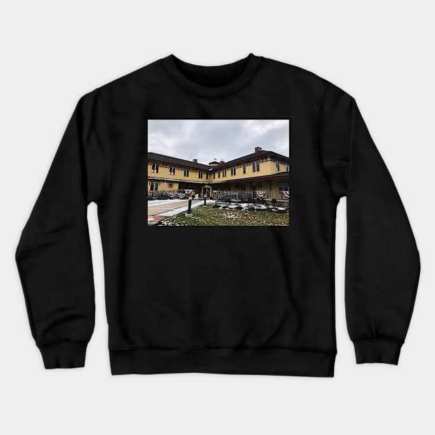 Old Railroad Station in Wintry New England Crewneck Sweatshirt by offdutyplaces